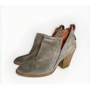 JEFFREY CAMPBELL Women Rosalee Gray‎ Suede Ankle Boots Block Heel Boho Slip On 8